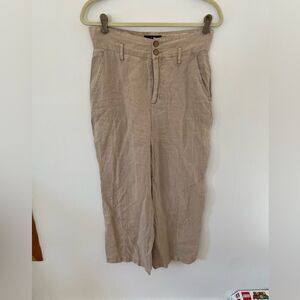 Nicole Miller New York cream 100% linen wide leg cropped pants size 4